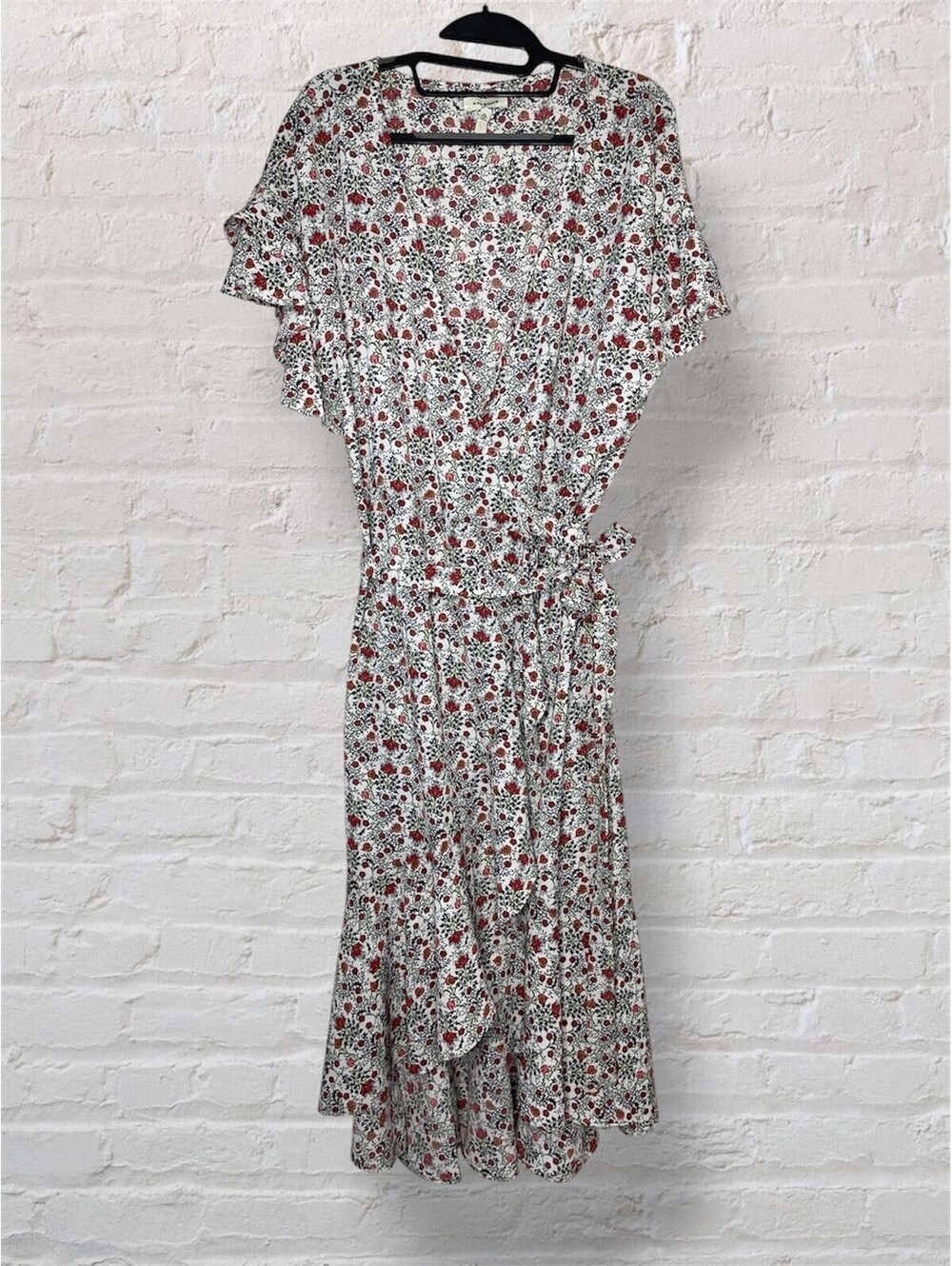 Max Studio Romantic Floral Ruffle Wrap Midi Dress Retro Slow